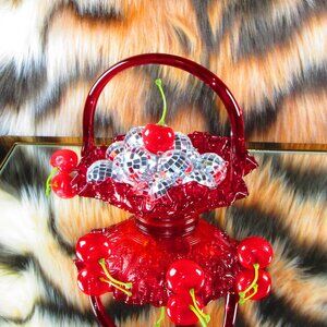 Fenton Ruby Red Rose Glass Basket